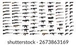 Collection of realistic firearms. All types of machine guns, pistols, rifles. Vector illustrations.