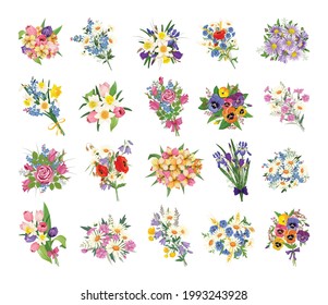 Collection of realistic flower bouquets.