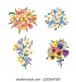 Collection realistic flower bouquets 