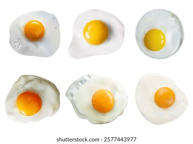 Collection of realistic fried eggs on white background. 3d fried eggs