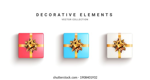 Collection of realistic gift boxes, decorative presents isolated on white background. Top view. Vector illustration.
Описание (на английском языке)122200