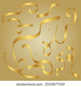 Collection of realistic gold ribbons Waving ribbon gold glossy illustration
