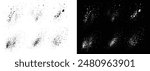 Collection of realistic ink brush stroke black and white bloody splatter isolated background. Blood splatter set of black and white grunge texture brush stroke background set