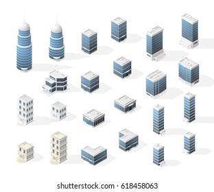 Collection of Realistic Isometric High Quality City Element for Map. Buildings