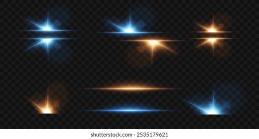 Collection of realistic light effects and flashes. On a transparent background.