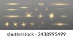 Collection of realistic light flashes.Golden shining light effect.Bright sun sparkles with stars and sparkles.	