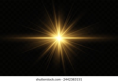 Colección de destellos de luz realistas.Efecto de luz brillante dorada.Brillos de sol brillante con estrellas y destellos.	