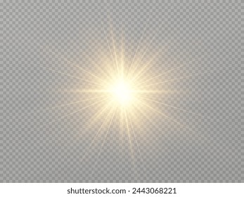 Collection of realistic light flashes.Golden shining light effect.Bright sun sparkles with stars and sparkles.