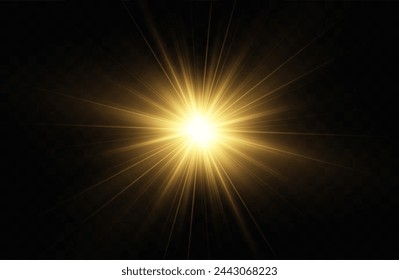 Collection of realistic light flashes.Golden shining light effect.Bright sun sparkles with stars and sparkles.