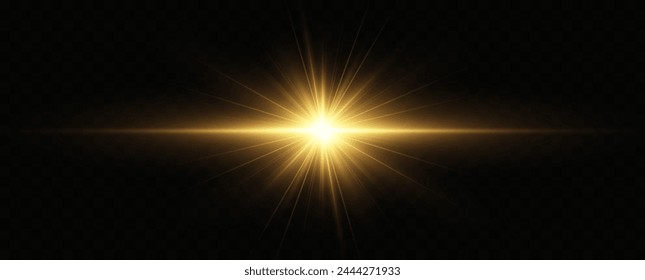 Colección de destellos de luz realistas. Efecto de luz brillante dorada. Brillos solares brillantes con estrellas y destellos.	