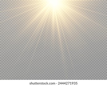 Collection of realistic light flashes.Golden shining light effect.Bright sun sparkles with stars and sparkles.	