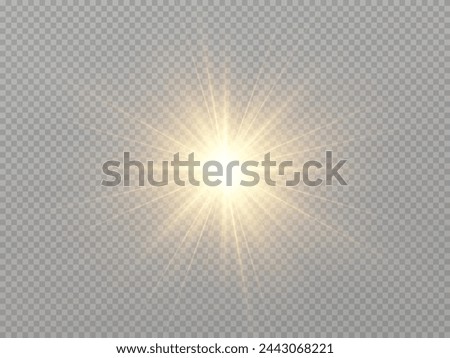 Collection of realistic light flashes.Golden shining light effect.Bright sun sparkles with stars and sparkles.