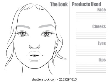 Sammlung von realistischen Make-up Künstler Gesicht Übersicht Leere Vorlage. Vektorgrafik Nr. 1