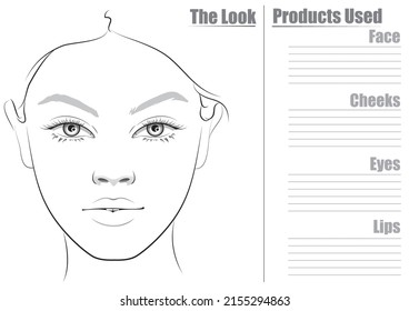 Collection of Realistic Makeup Artist Face Chart Blank Template. Vector Illustration No 2