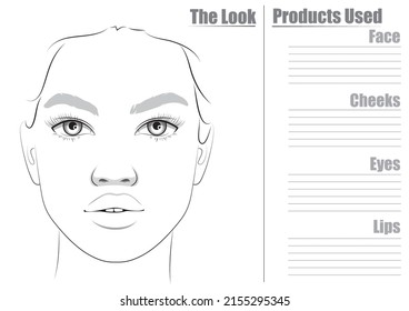 Collection of Realistic Makeup Artist Face Chart Blank Template. Vector Illustration No 5