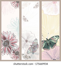 collection of realistic painted floral banners