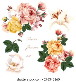 Collection of realistic pastel flowers