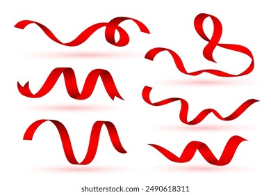 collection of realistic red ribbon tape banner for xmas decoration vector