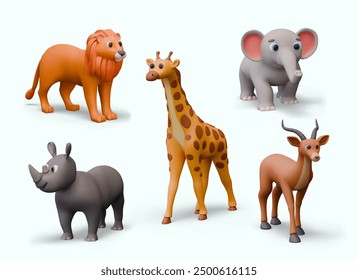 Collection of realistic savannah animals. Isolated vector characters