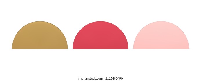 Collection realistic semicircle wall display vertical stage tribune 3d template vector illustration. Set isometric pedestal podium shape museum exhibition display show product marketing presentation