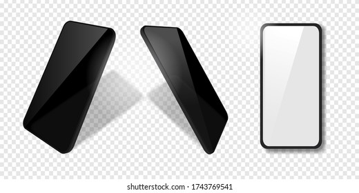 Collection of realistic smartphones from different angles. Template with smartphone. Blank mobile phone frame. Vector