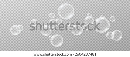 Collection of realistic soap bubbles. Holiday bubbles.Network of realistic soap bubbles Png, 3D graphics glare and transparency effect. Vector flying soap bubbles.