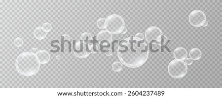 Collection of realistic soap bubbles. Holiday bubbles.Network of realistic soap bubbles Png, 3D graphics glare and transparency effect. Vector flying soap bubbles.