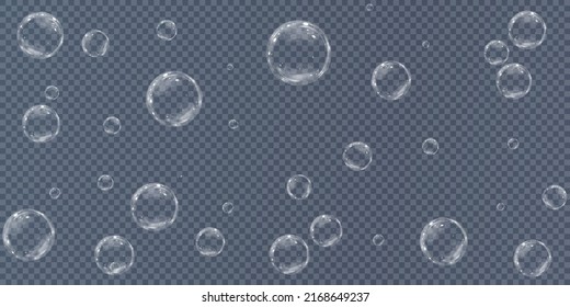 Colección de burbujas de jabón realistas. Las burbujas se encuentran en un fondo transparente. Burbuja de jabón volador vectorial. Bubble PNG Burbuja de vidrio de agua png realista