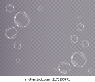 Sammlung von realistischen Seifenblasen. Blasen befinden sich auf transparentem Hintergrund. Vektorfliegende Seifenblase. Bubble PNG Wasserglas-Blase realistische PNG	
