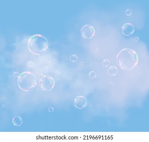 Sammlung von realistischen Seifenblasen. Blasen befinden sich auf transparentem Hintergrund. Vektorfliegende Seifenblase. Bubble PNG Wasserglas-Blase realistische PNG	