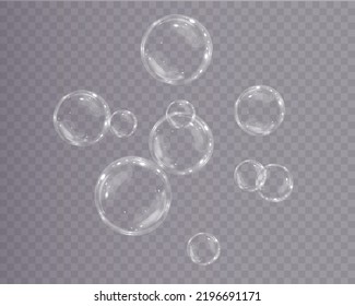 Collection of realistic soap bubbles. Bubbles are located on a transparent background. Vector flying soap bubble. Bubble PNG Water glass bubble realistic png	