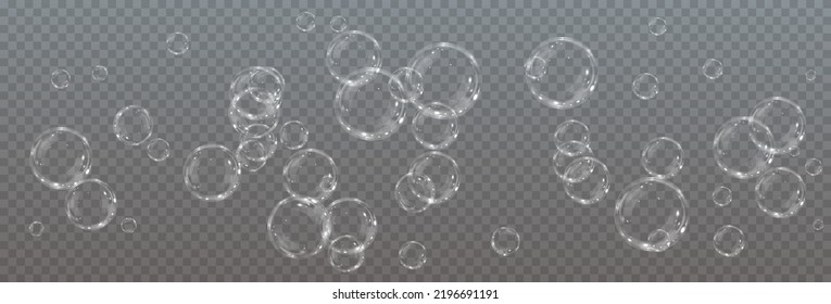 Colección de burbujas de jabón realistas. Las burbujas se encuentran en un fondo transparente. Burbuja de jabón volador vectorial. Bubble PNG Burbuja de vidrio de agua png realista	