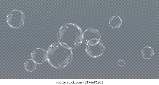 Sammlung von realistischen Seifenblasen. Blasen befinden sich auf transparentem Hintergrund. Vektorfliegende Seifenblase. Bubble PNG Wasserglas-Blase realistische PNG	