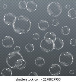 Colección de burbujas de jabón realistas. Las burbujas se encuentran en un fondo transparente. Burbuja de jabón volador vectorial. Bubble PNG Burbuja de vidrio de agua png realista