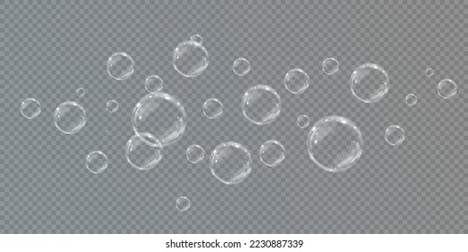 Sammlung von realistischen Seifenblasen. Blasen befinden sich auf transparentem Hintergrund. Vektorfliegende Seifenblase. Bubble PNG Wasserglas-Blase realistische PNG