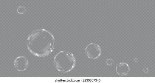 Colección de burbujas de jabón realistas. Las burbujas se encuentran en un fondo transparente. Burbuja de jabón volador vectorial. Bubble PNG Burbuja de vidrio de agua png realista