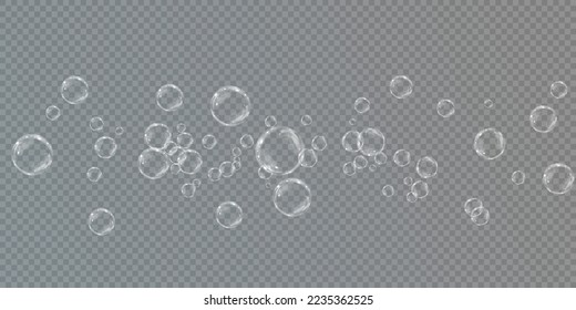 Collection of realistic soap bubbles. Bubbles are located on a transparent background. Vector flying soap bubble. Bubble PNG Water glass bubble realistic png