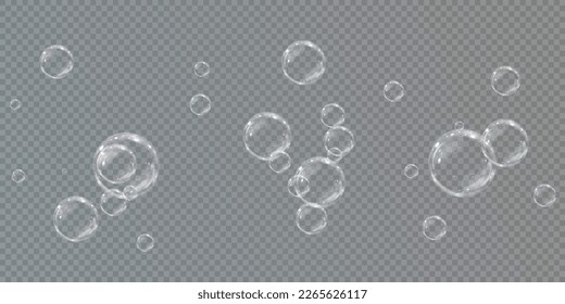 Collection of realistic soap bubbles. Bubbles are located on a transparent background. Vector flying soap bubble. Bubble PNG Water glass bubble realistic png