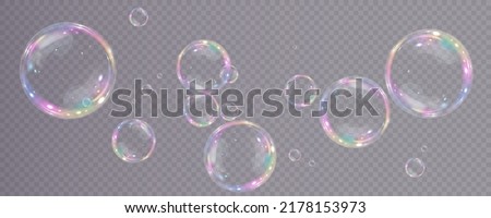 Collection of realistic soap bubbles. Bubbles are located on a transparent background. Vector flying soap bubble. Bubble PNG Water glass bubble realistic png	
