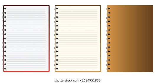 Collection Of Realistic Spiral Notebook Diaries Vector Illustration.	