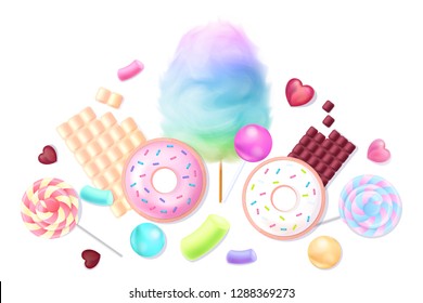 Collection of realistic sweets. Isolated design elements on white background