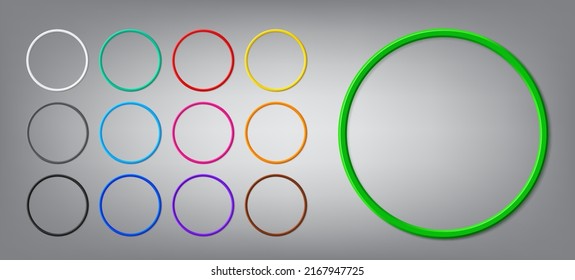 Collection of realistic thin round photo frames with shadows. Modern vector 3d graphic illustration. Blank circle photo border for business and marketing concept presentation