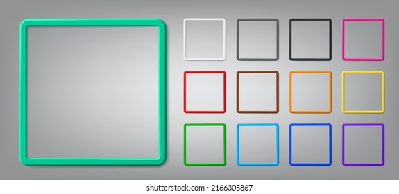 Collection of realistic thin square photo frames with shadows. Modern vector 3d graphic illustration. Blank photo border with rounded corners for business and marketing concept presentation