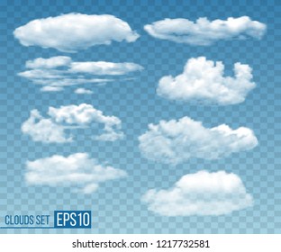 Collection of realistic transparent clouds. Vector illustration EPS10
