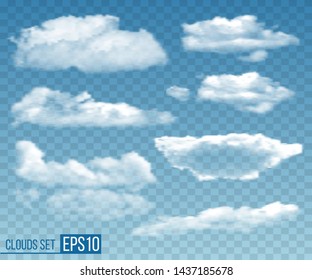 Collection of realistic transparent clouds. Vector illustration EPS10