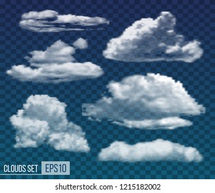 Collection of realistic transparent night clouds. Vector illustration EPS10