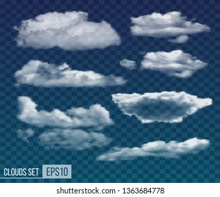 Collection of realistic transparent night clouds. Vector illustration EPS10