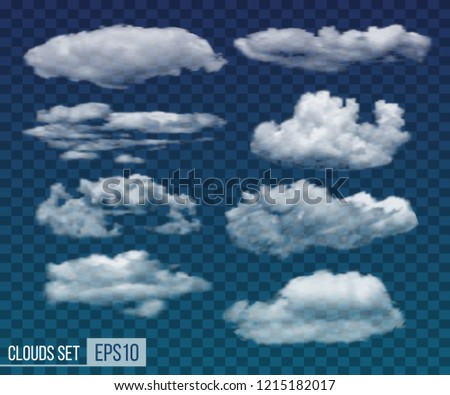 Collection of realistic transparent night clouds. Vector illustration EPS10