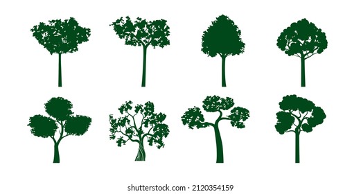 Collection of Realistic Trees with Green Leaves. Vector Illustration isolated on White Background.