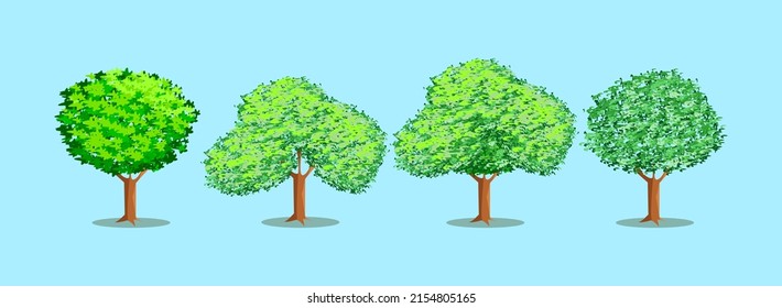 Collection Realistic Trees Isolated on Background. illustration with trees forest isolated. Flat trees set. Flat forest tree nature plant isolated eco foliage. Illustration Tree with Roots